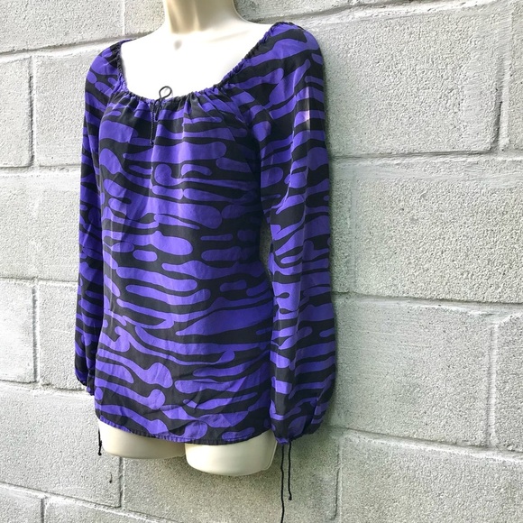 WHAT GOES AROUND COMES AROUND Silk blouse purple and black Zebra print Small - Picture 4 of 9